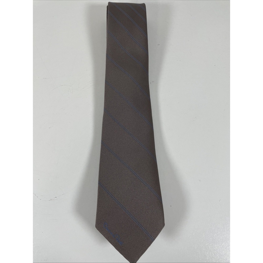 Oscar‎ De La Renta Necktie Tie Silk Gray Blue Striped 3 1/2"W X 56"L